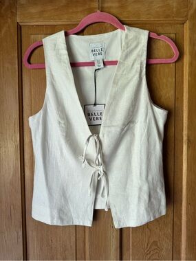 Belle Vere White Linen Tie-Front Tank Vest